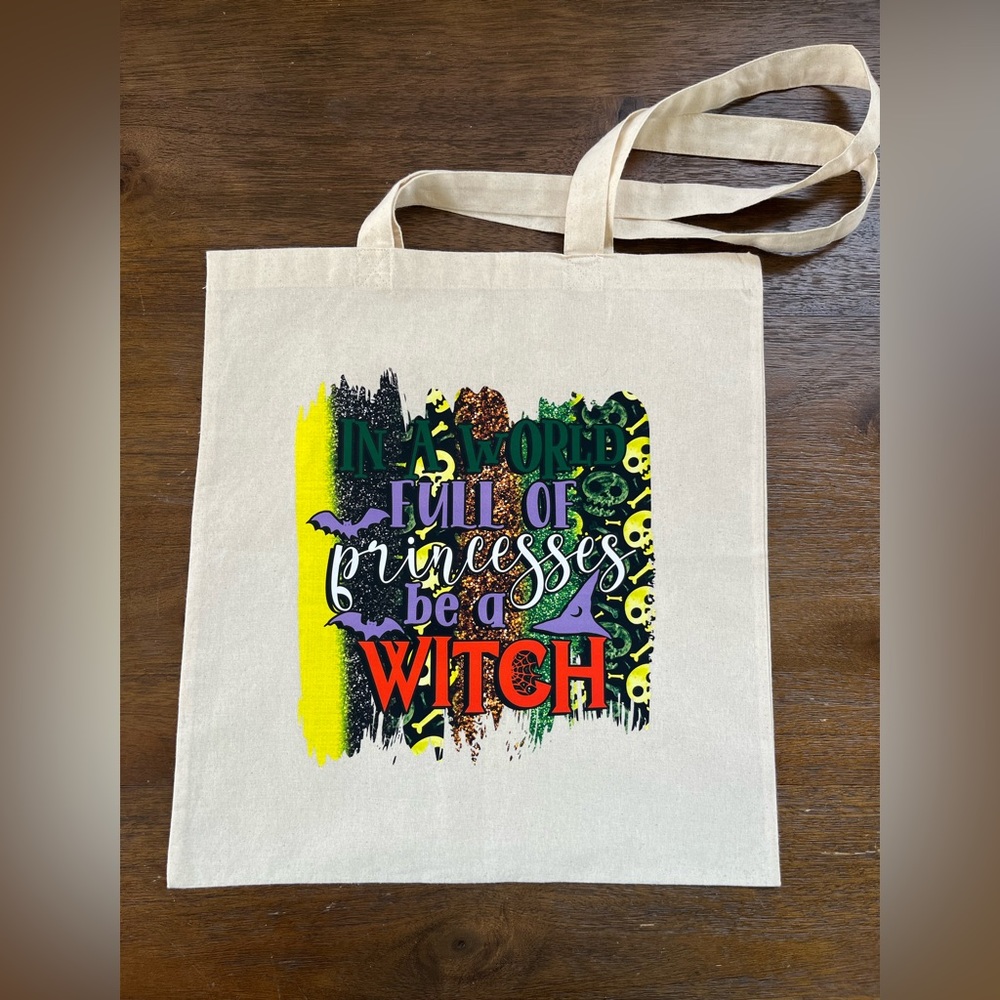 Large Halloween Canvas Tote handmade DTF Halloween design front & back design